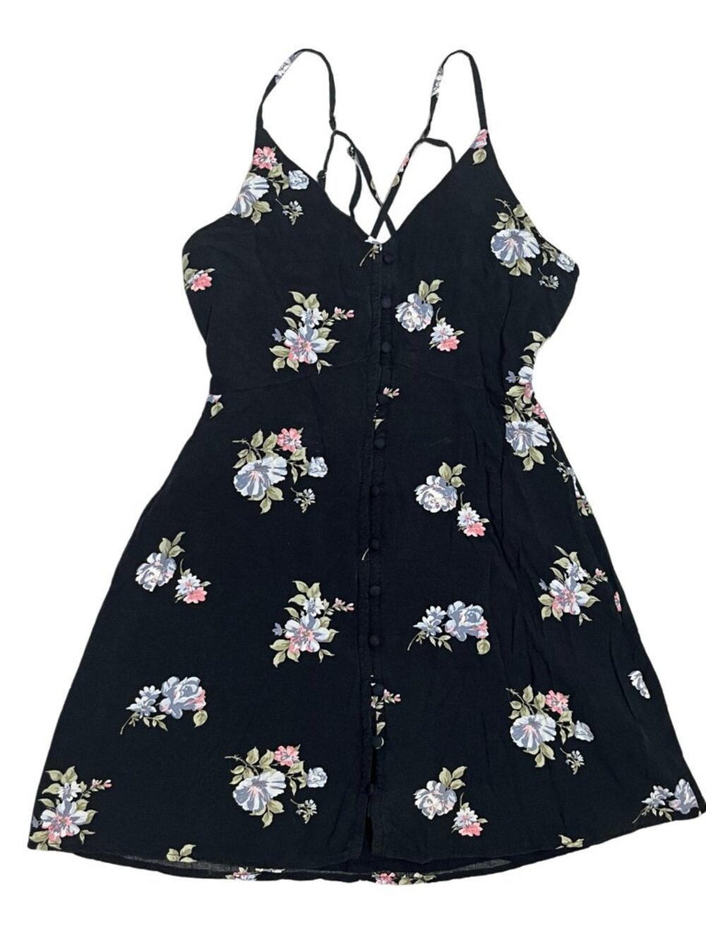 Abercrombie & Fitch Floral Navy Blue Mini Sundress Size XS Strappy Back Pockets